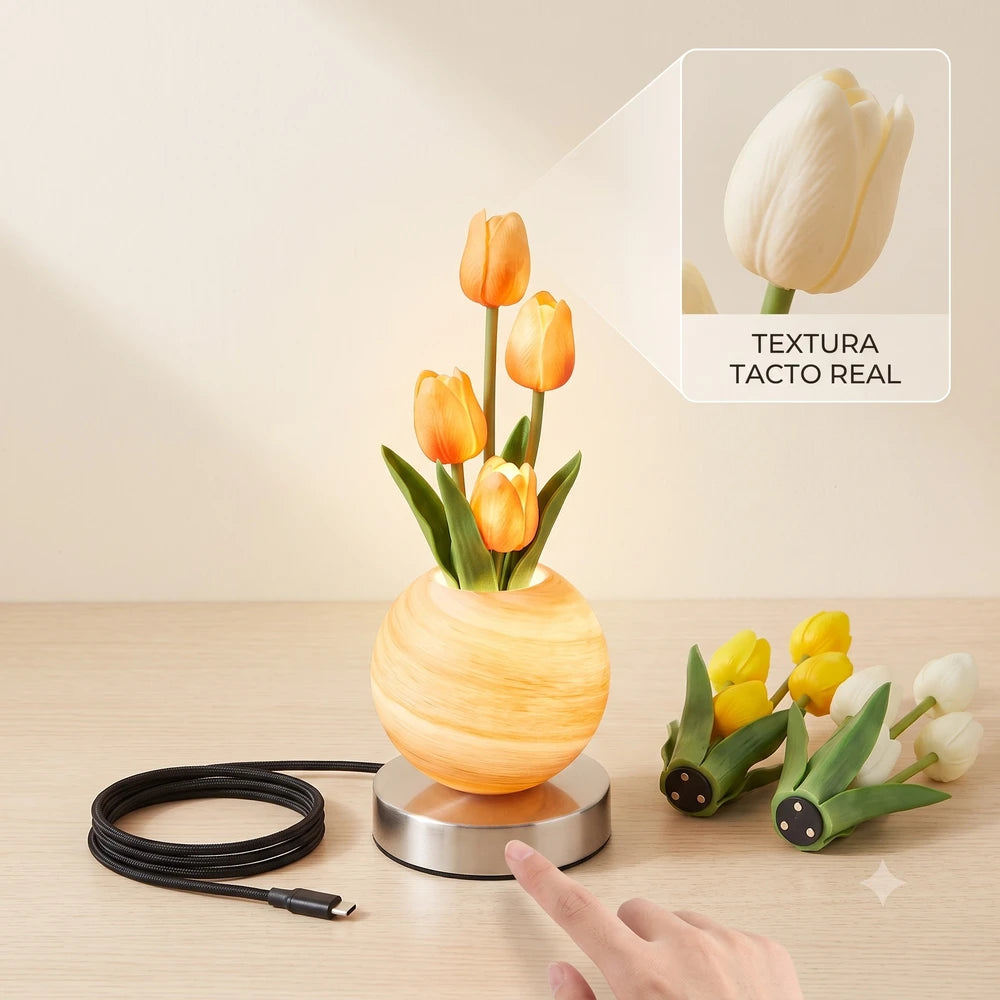 Tulip LED Night Light USB Rechargeable Desk Decor Lamp Table Lamp Bedroom Bedside Room New Year'S Christmas Decorations