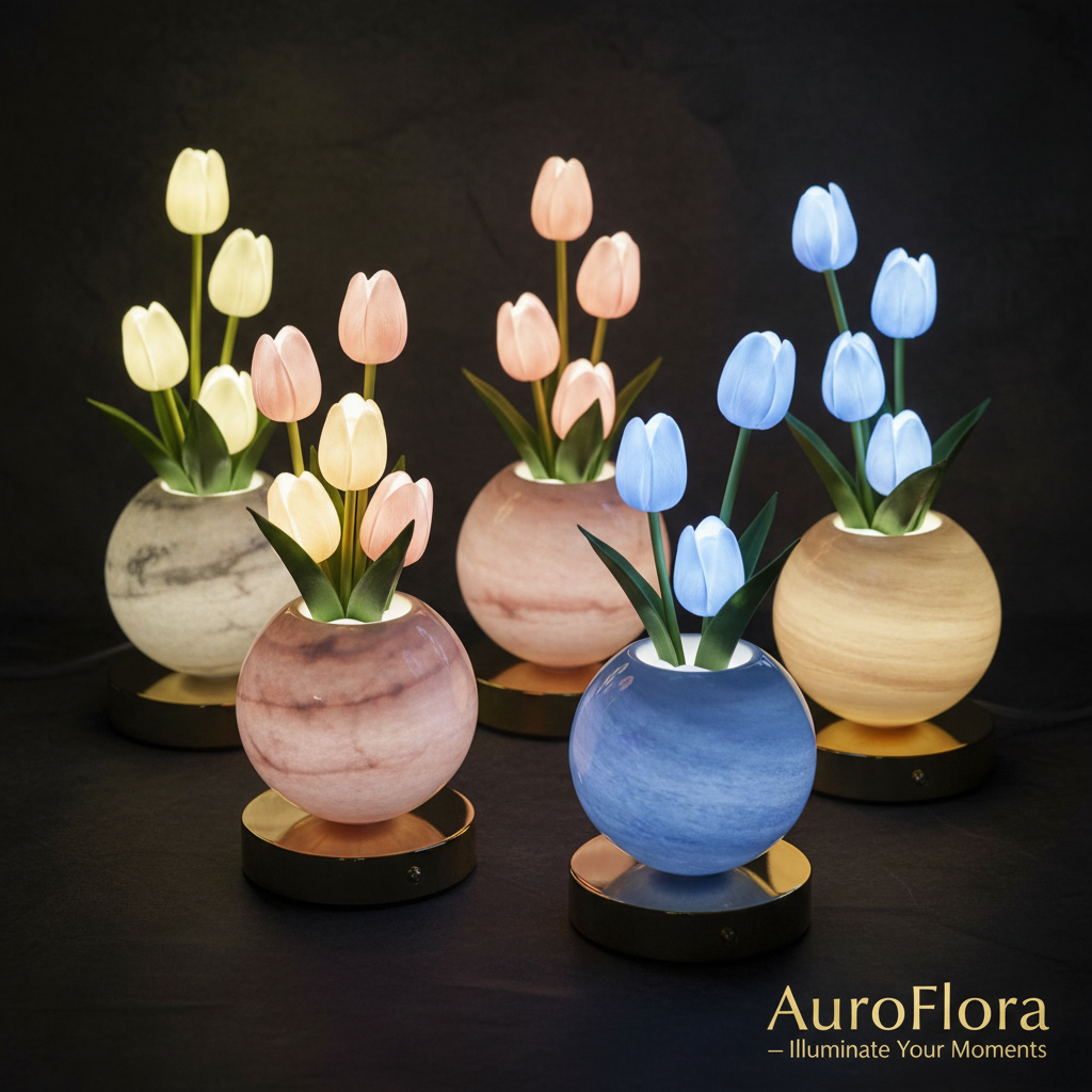 LED Tulip Planet Night Light – 3-Color Touch Lamp for Bedroom