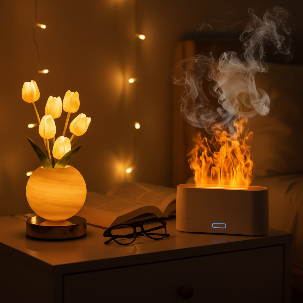 Cozy Night Kit - Tulip Lamp, Flame Diffuser & Sleep Mask Bundle | AuroFlora