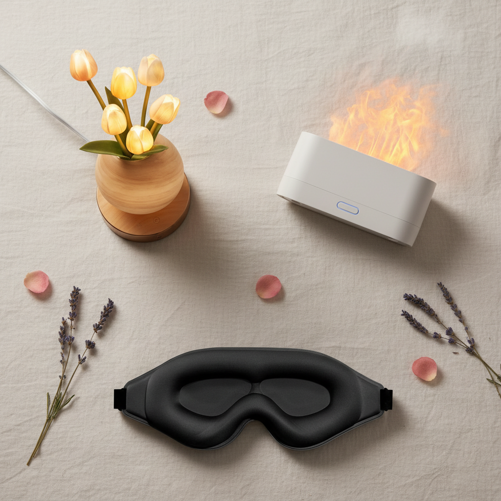 Cozy Night Kit - Tulip Lamp, Flame Diffuser & Sleep Mask Bundle | AuroFlora