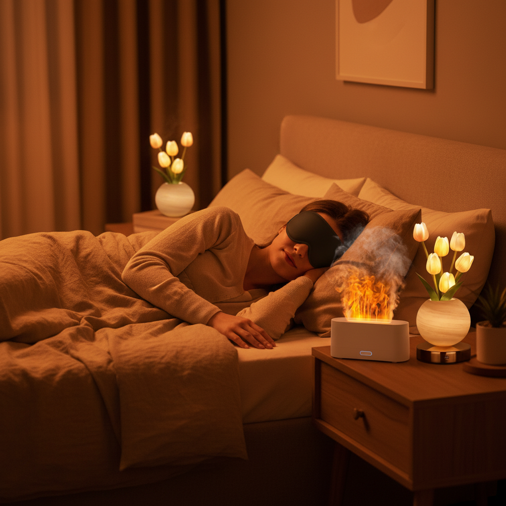 Cozy Night Kit - Tulip Lamp, Flame Diffuser & Sleep Mask Bundle | AuroFlora