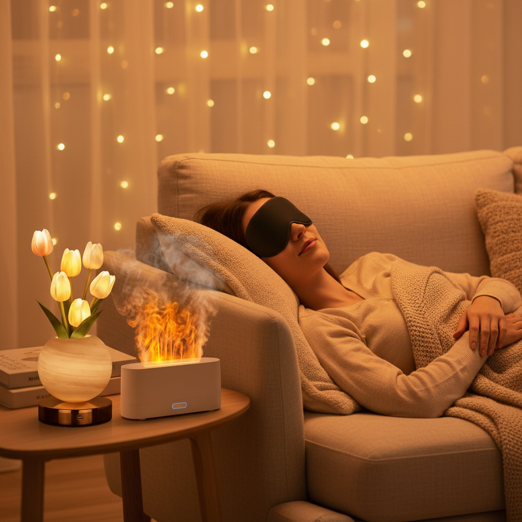 Cozy Night Kit - Tulip Lamp, Flame Diffuser & Sleep Mask Bundle | AuroFlora