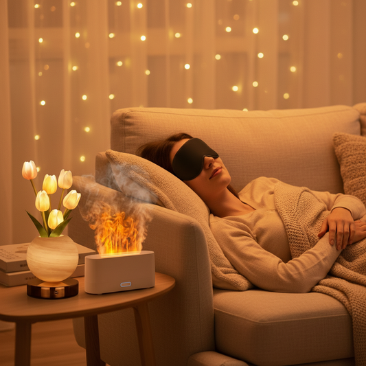 Cozy Night Kit - Tulip Lamp, Flame Diffuser & Sleep Mask Bundle | AuroFlora