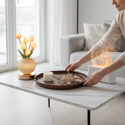Home Vibes Kit – Tulip Lamp, Flame Diffuser & Wooden Tray Bundle | AuroFlora