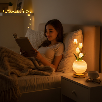 LED Tulip Planet Night Light – 3-Color Touch Lamp for Bedroom